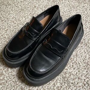 black platform chunky loafers